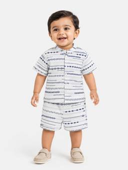 Bloom Up - Blue Ethnic Print Shirt and Shorts