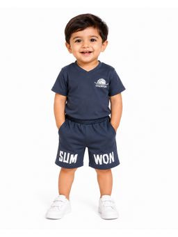 Bloom Up - Navy Blue Sports T-Shirt and Shorts