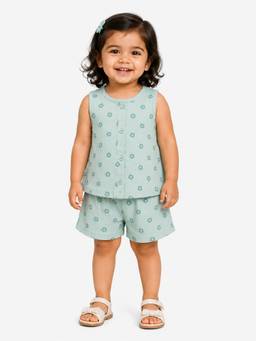 Bloom Up - Mint Green Floral Sleeveless Top and Shorts