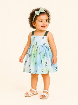 Bloom Up - Sky Blue Leaf Print Dress
