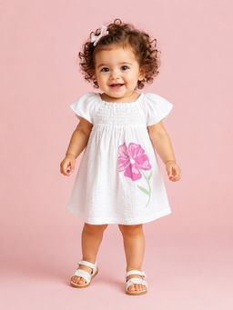 Bloom Up - White Muslin Floral Dress