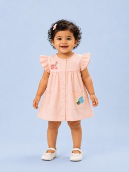 Bloom Up - Peach Flutter Sleeve Dress