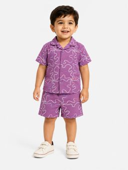 Bloom Up - Mulberry Embroidered Shirt with Shorts