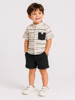 Bloom Up - Beige Printed Shirt and Shorts