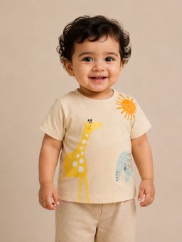 Bloom Up - Beige Jungle Animal Graphic T-Shirt