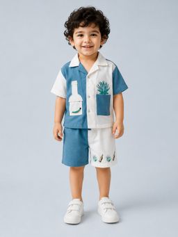 Bloom Up - Blue Colour Block Shirt with Shorts