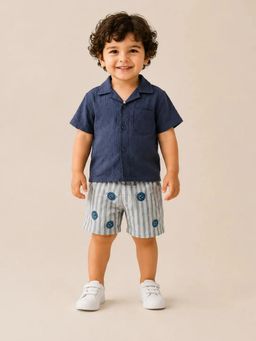 Bloom Up - Navy Blue Shirt and Striped Shorts