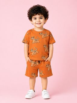 Bloom Up - Rust Printed T-Shirt and Shorts