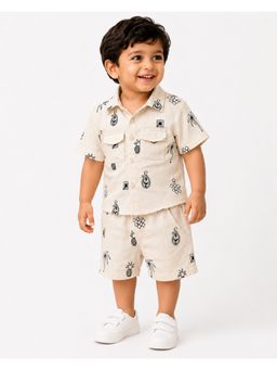 Bloom Up - Beige Embroidered Shirt and Shorts