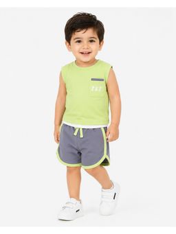 Bloom Up - Pista Green Sleeveless T-Shirt and Shorts