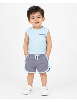 Bloom Up - Sky Blue Sleeveless T-Shirt and Shorts