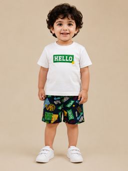 Bloom Up - White Graphic T-Shirt and Printed Shorts