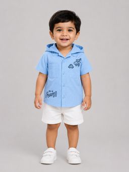 Bloom Up - Sky Blue Hooded Shirt
