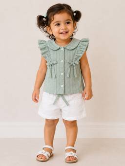 Bloom Up - Sage Green Ruffle Top and Shorts