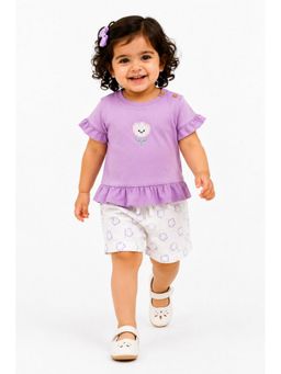 Bloom Up - Lavender Peplum Top and Printed Shorts