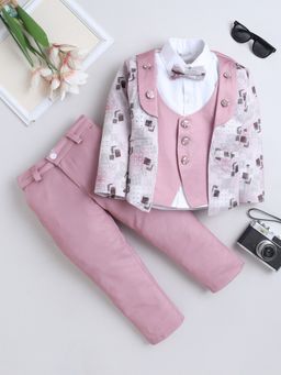 FOURFOLDS - Boys Pink Cotton Blend 3 Piece Suit with Bowtie