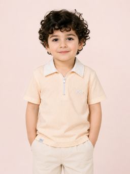 Bloom Up - Boys Peach Striped Polo T-Shirt