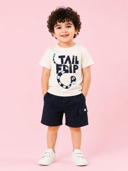 Bloom Up - Baby Boys Cream T-Shirt and Navy Cargo Shorts