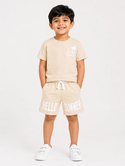 Bloom Up - Baby Boys Beige T-Shirt and Shorts