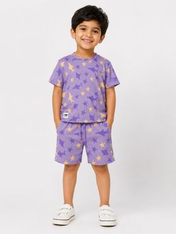 Bloom Up - Baby Boys Purple Printed T-Shirt and Shorts