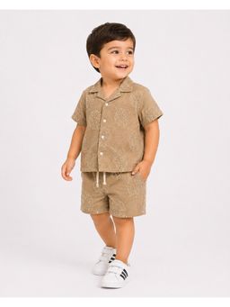 Bloom Up - Baby Boys Beige Embroidered Shirt and Shorts