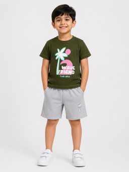 Bloom Up - Baby Boys Olive T-Shirt and Shorts