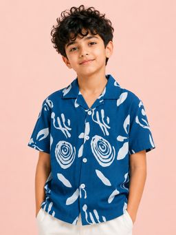 Bloom Up - Boys Airforce Blue Printed Shirt