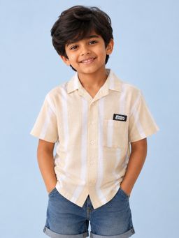 Bloom Up - Boys Beige Striped Shirt