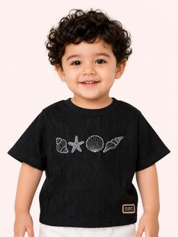 Bloom Up - Baby Boys Black Embroidered Textured T-Shirt