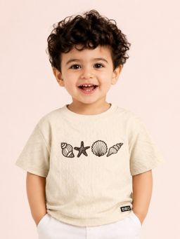 Bloom Up - Baby Boys Cream Embroidered Textured T-Shirt