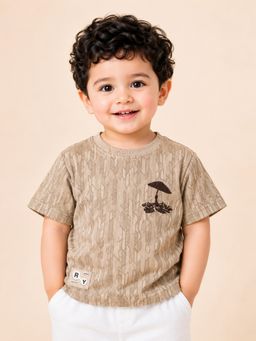 Bloom Up - Baby Boys Beige Embroidered Textured T-Shirt