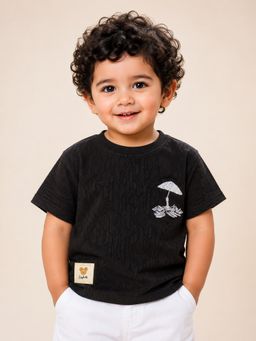 Bloom Up - Baby Boys Black Embroidered Textured T-Shirt