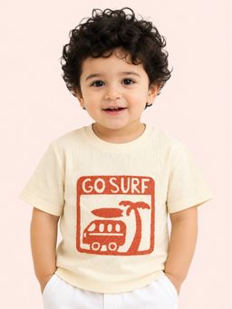 Bloom Up - Baby Boys Cream Embroidered Textured T-Shirt