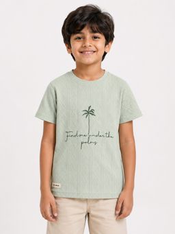 Bloom Up - Boys Mint Green Embroidered Textured T-Shirt