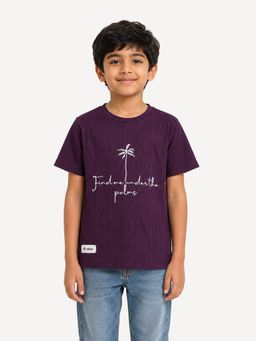Bloom Up - Boys Purple Embroidered Textured T-Shirt