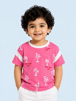 Bloom Up - Pink Palm Tree Printed T-Shirt