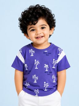 Bloom Up - Royal Blue Palm Tree Printed T-Shirt