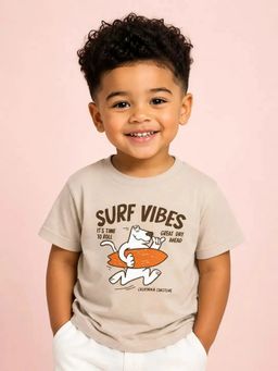 Bloom Up - Baby Boys Beige Printed T-Shirt