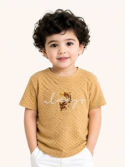 Bloom Up - Baby Boys Mustard Textured Embroidered T-Shirt