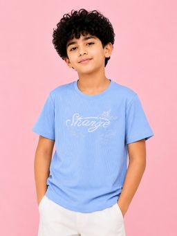 Bloom Up - Boys Sky Blue Embroidered T-Shirt