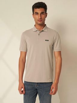 Selected - Grey Cotton Slim Fit Polo T-Shirt