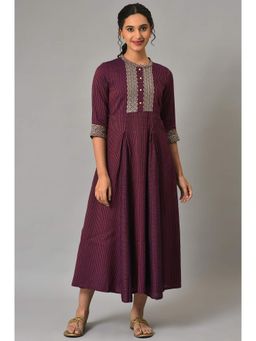 Aurelia - Purple Yarn-dyed Stripe Print Dress