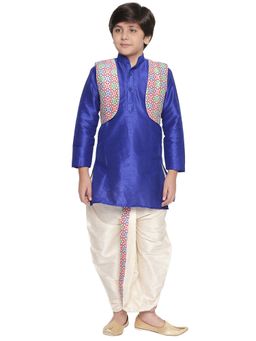 Jeetethnics - Boys Blue Kurta Set With Dhoti Pants And Jacket (Set of 3)