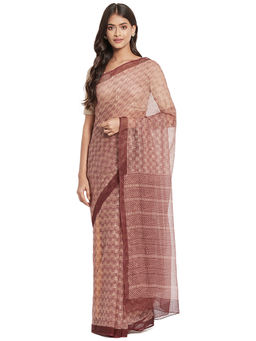 Fabindia - Maroon Hand Block Print Cotton Silk Saree