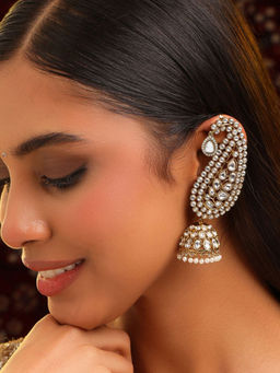 Ruby Raang Studio - White Kundan Jhumka Earrings