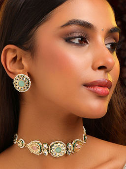 Ruby Raang Studio - Multi-Color Kundan Necklace with Earrings