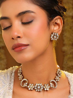 Ruby Raang Studio - Radiant Crystal Kundan Necklace with Earrings