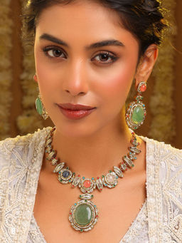 Ruby Raang Studio - Navratna Legacy Kundan Necklace with Earrings