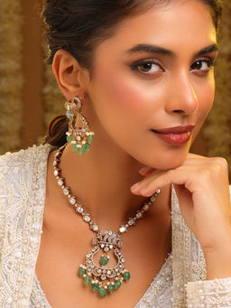Ruby Raang Studio - Green Maharani Kundan Necklace with Earrings