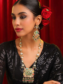 Ruby Raang Studio - Multi-Color Kundan Necklace with Earrings